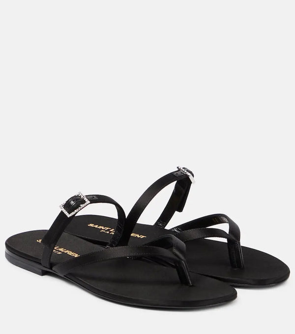 Saint Laurent Laszlo satin crêpe thong sandals | LYBSTORE