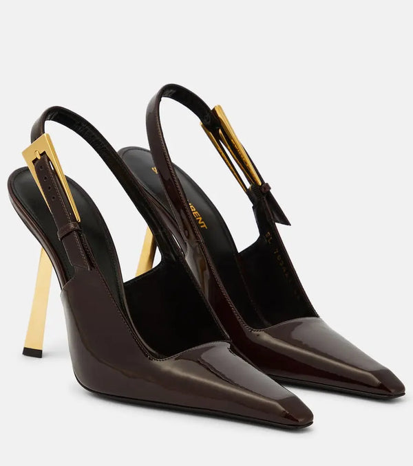 Saint Laurent Lee 110 patent leather slingback pumps | LYBSTORE