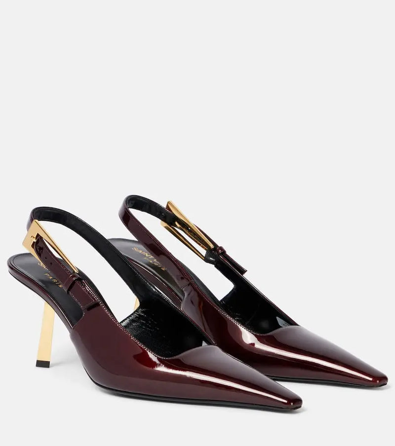 Saint Laurent Lee 75 patent leather slingback pumps | LYBSTORE