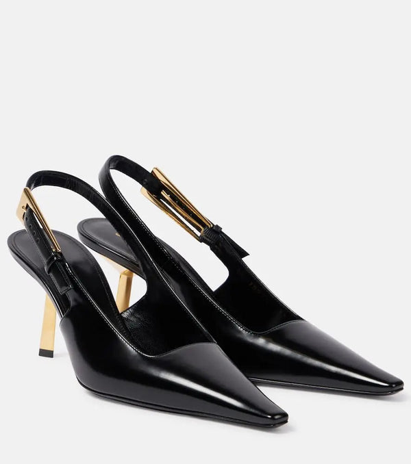 Saint Laurent Lee 75 polished leather slingback pumps