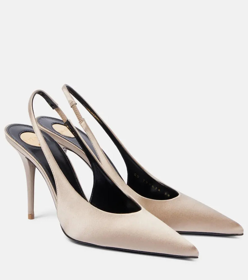 Saint Laurent Norma 90 satin crêpe slingback pumps | LYBSTORE