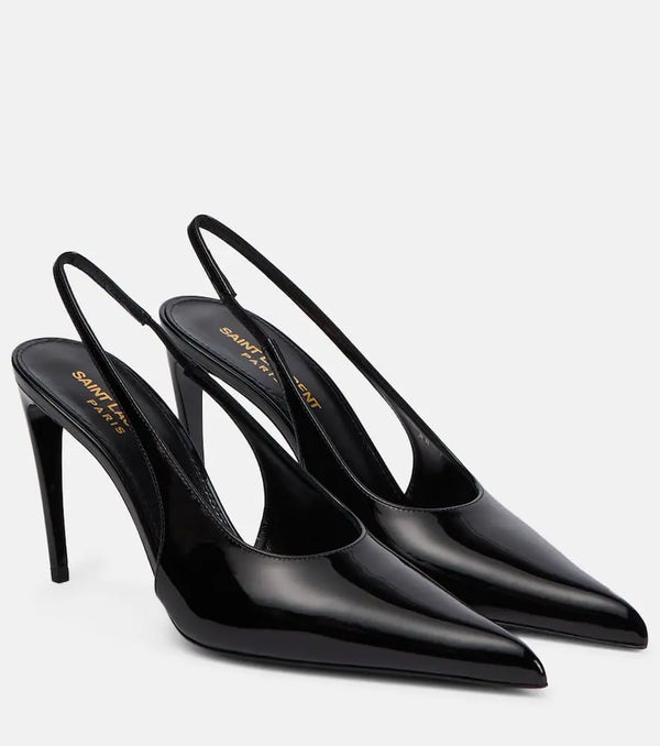 Saint Laurent Pulp 90 patent leather slingback pumps | LYBSTORE