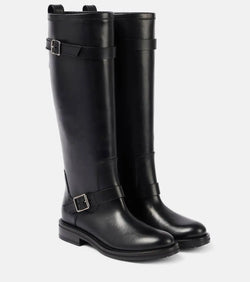 Saint Laurent River leather knee-high biker boots | LYBSTORE