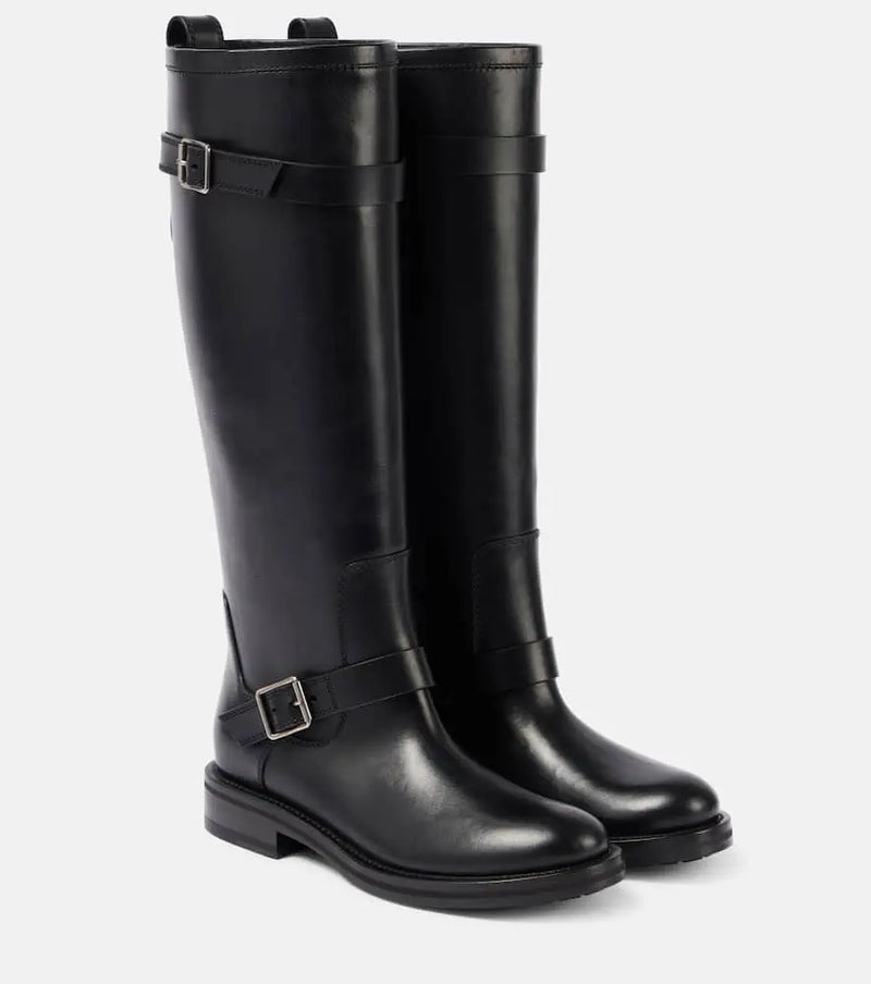 Saint Laurent River leather knee-high biker boots | LYBSTORE