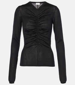 Saint Laurent Ruched cashmere, wool and silk top