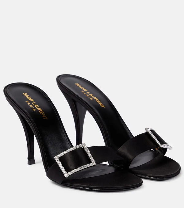 Saint Laurent Simone 90 embellished satin crêpe mules | LYBSTORE