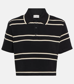 Saint Laurent Striped piqué cropped polo shirt