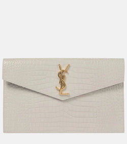 Saint Laurent Uptown croc-effect leather clutch