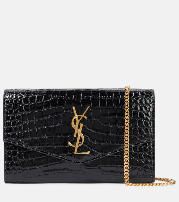 Saint Laurent Uptown croc-effect leather wallet on chain