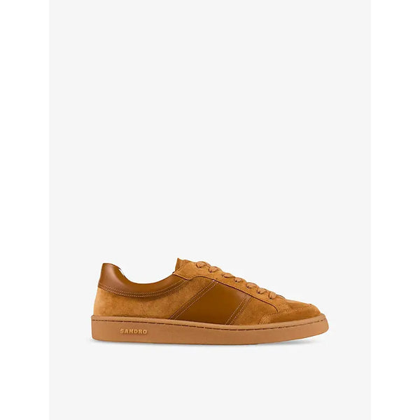 Sandro Branded leather-trim suede low-top trainers