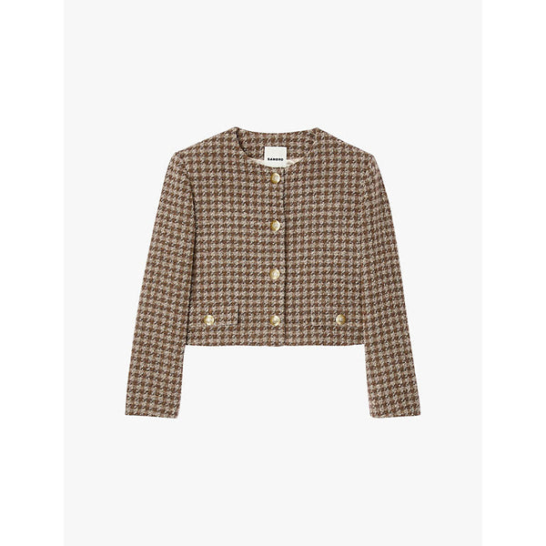 Womens Sandro Button-down regular-fit checked woven jacket