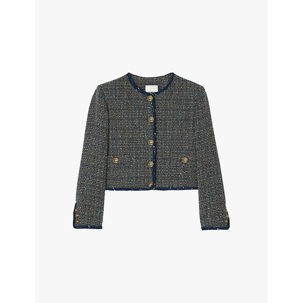 Womens Sandro Cropped round-neck tweed jacket