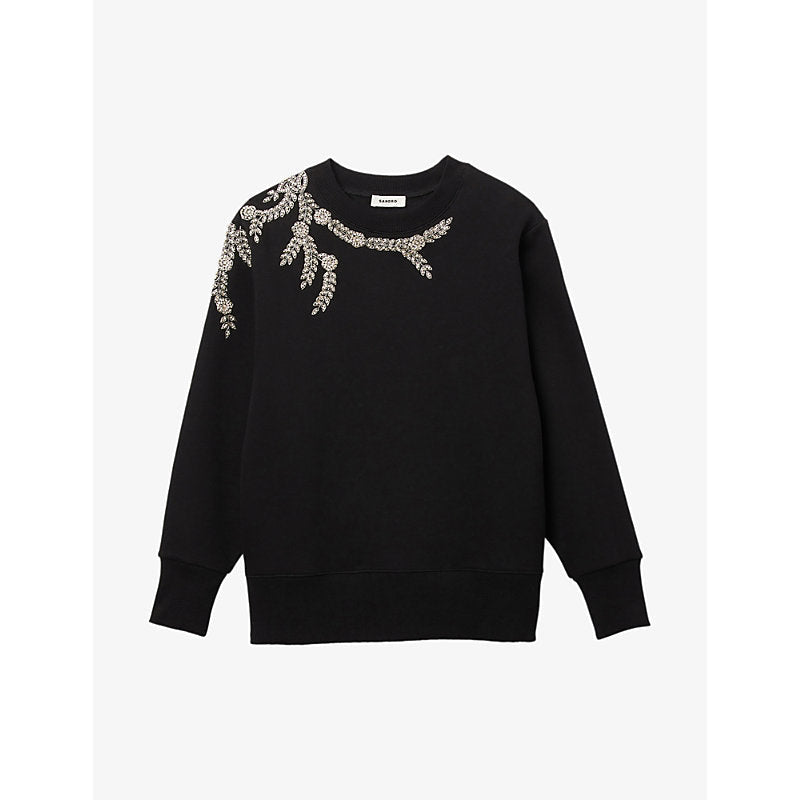 Womens Sandro Crystal-embellished cotton-blend jumper