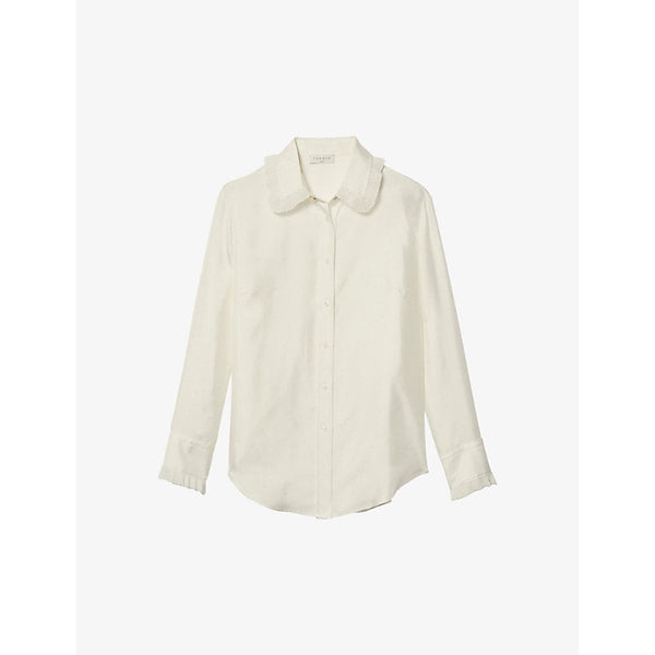 Womens Sandro Frill-trimmed satin-twill shirt