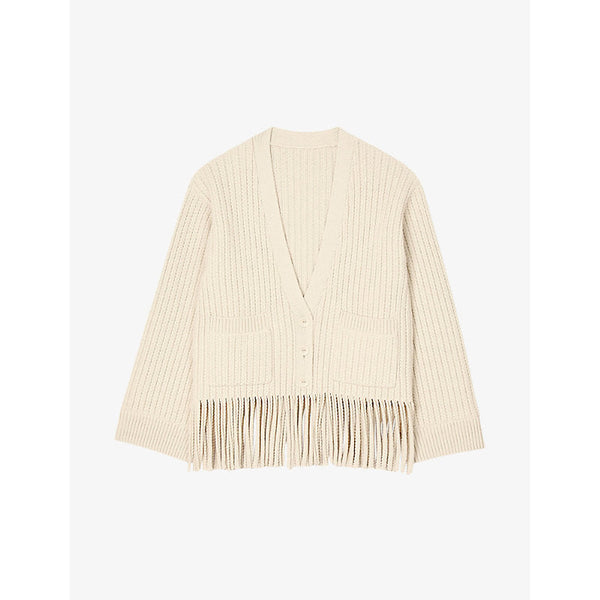 Womens Sandro Fringed-hem wool-blend knitted cardigan