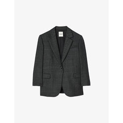 Womens Sandro Lapel-collar single-breasted checked wool blazer