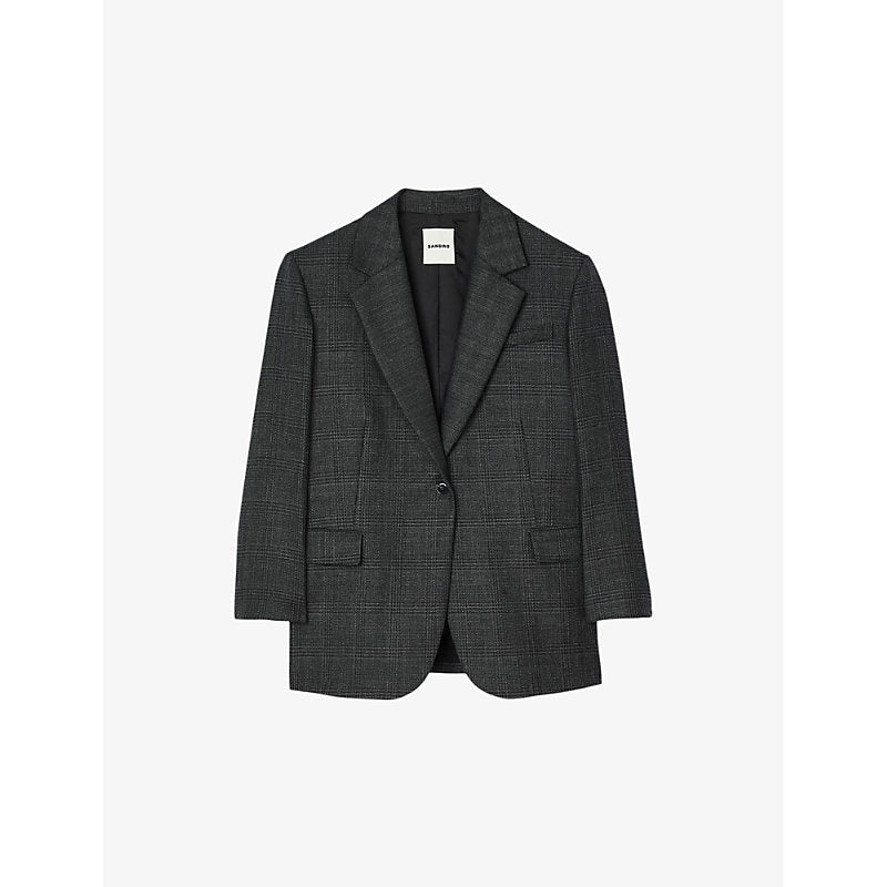 Womens Sandro Lapel-collar single-breasted checked wool blazer