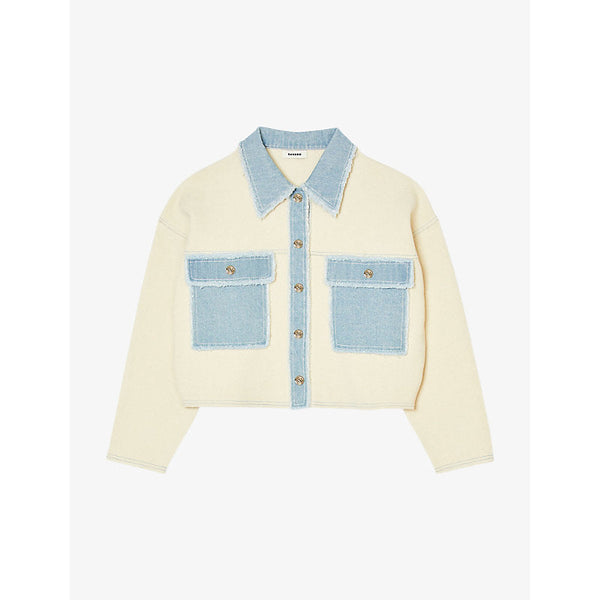 Womens Sandro Patch-pocket cropped woven jacket