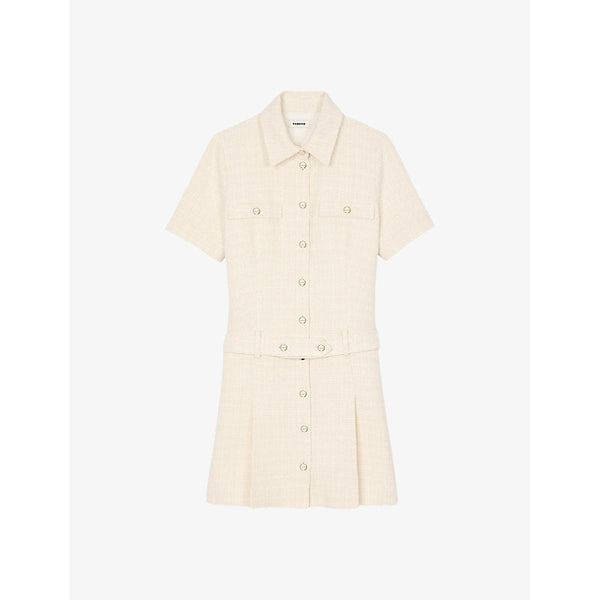 Womens Sandro Pleated short-sleeve tweed mini dress