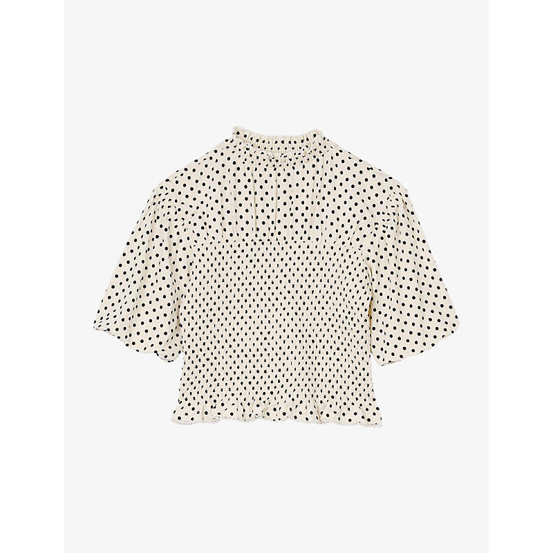 Womens Sandro Polka-dot print high-neck stretch-woven top