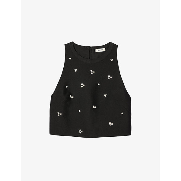  Sandro Rhinestone-embellished sleeveless silk-blend top