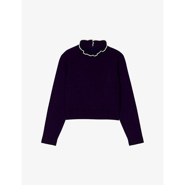 Womens Sandro Ruffle-trim long-sleeve knitted jumper