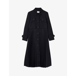 Womens Sandro Samy pleated woven trench coat