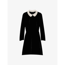 Womens Sandro Scalloped-collar velvet mini dress