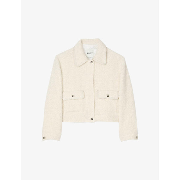 Womens Sandro Shirt-collar long-sleeve cropped tweed jacket