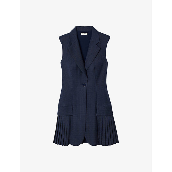 Sandro V-neck sleeveless pleated stretch-woven playsuit | LYBSTORE