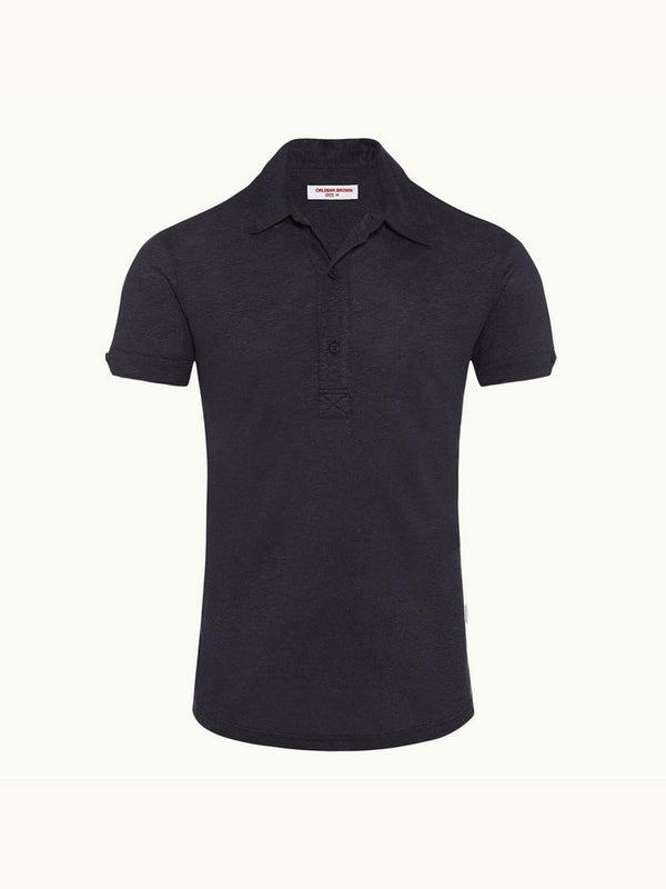 Sebastian Linen - Navy Tailored Fit Linen Polo Shirt