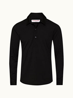 Sebastian Merino - Black Tailored Fit Long-Sleeve Merino Polo Shirt