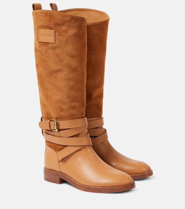 See By Chloé Anim suede-trimmed leather knee-high boots