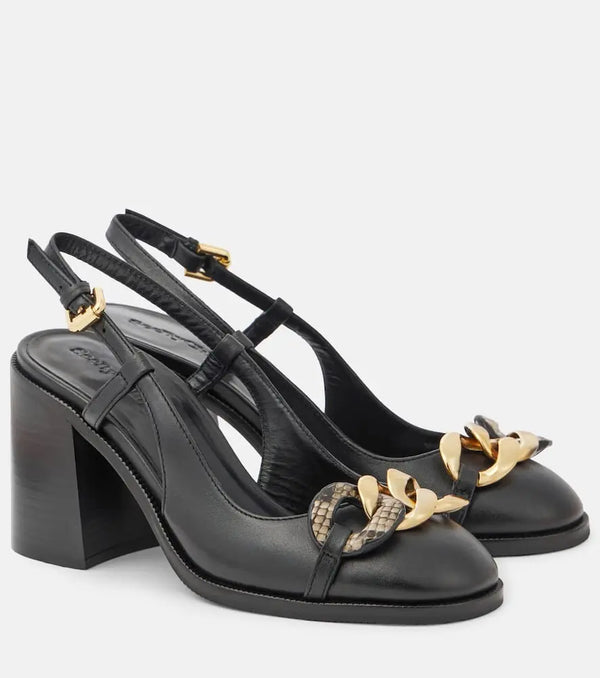 See By Chloé Chain Line leather slingback pumps | LYBSTORE