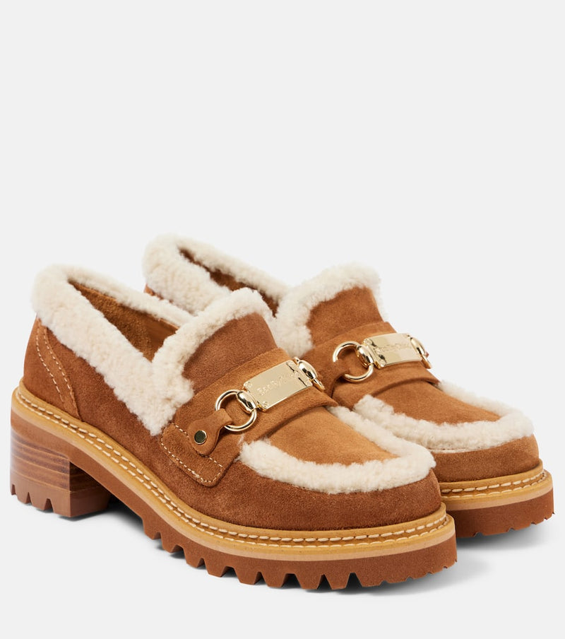 See By Chloé Juliet shearling-trimmed suede loafer pumps