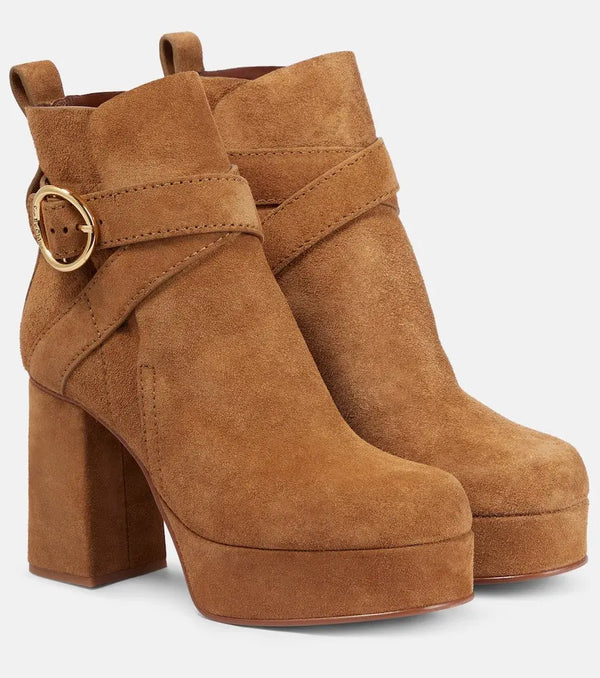 See By Chloé Lyna suede platform ankle boots | LYBSTORE