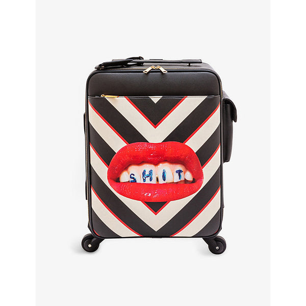 Seletti wears Toiletpaper lipstick-print striped faux-leather suitcase | LYBSTORE