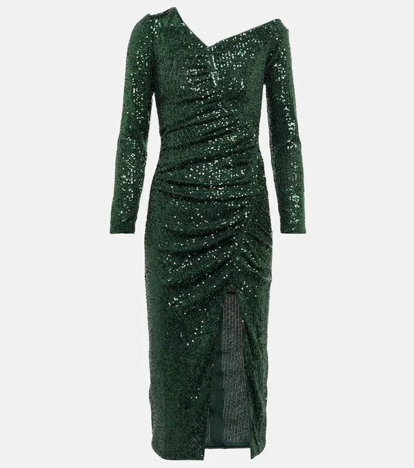 Self-Portrait Asymmetric sequined midi dress