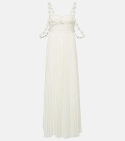 Self-Portrait Bridal floral-appliqué pleated chiffon maxi dress