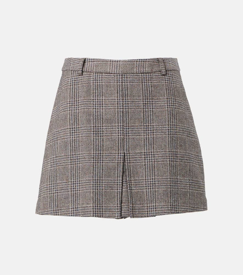 Self-Portrait Checked cotton and linen miniskirt