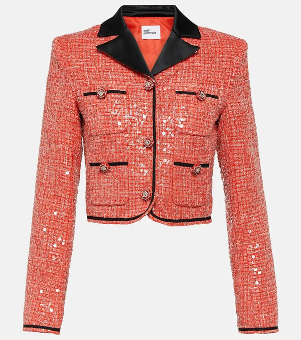 Self-Portrait Cropped sequined bouclé jacket | LYBSTORE