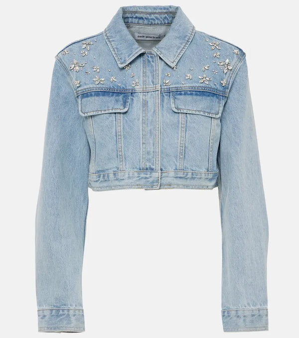 Self-Portrait Crystal-embellished denim jacket | LYBSTORE