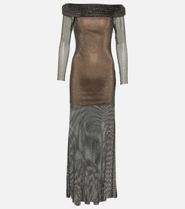 Self-Portrait Crystal-embellished fishnet gown | LYBSTORE