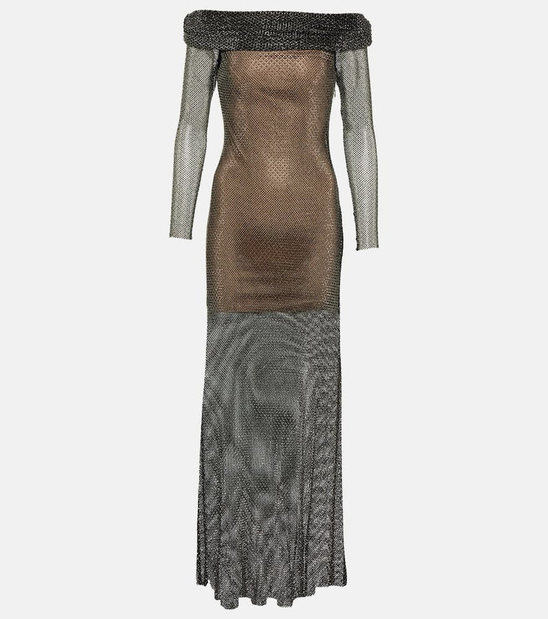 Self-Portrait Crystal-embellished fishnet gown