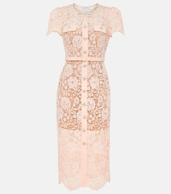 Self-Portrait Crystal-embellished lace midi dress | LYBSTORE