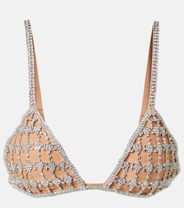 Self-Portrait Crystal-embellished mesh bra top