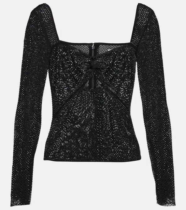 Self-Portrait Crystal-embellished mesh top | LYBSTORE