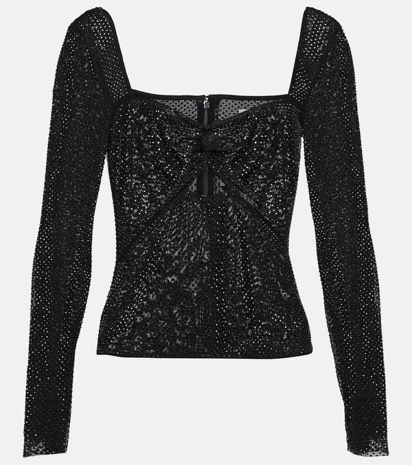 Self-Portrait Crystal-embellished mesh top