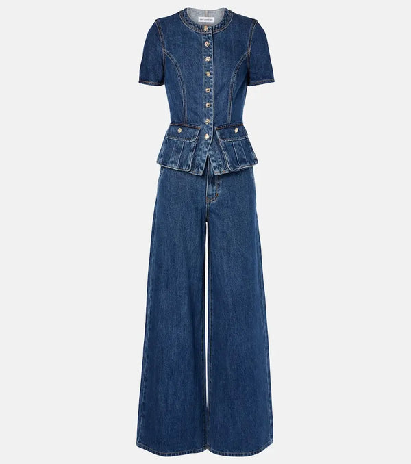 Self-Portrait Denim top and wide-leg jeans set | LYBSTORE