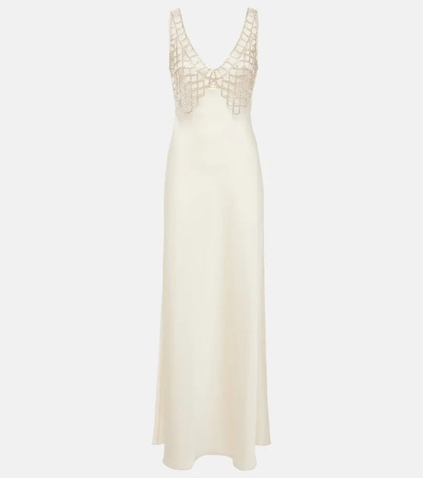 Self-Portrait Diamanté-embellished satin maxi dress | LYBSTORE